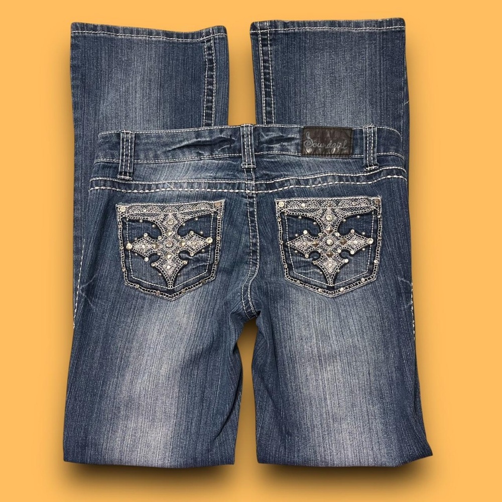 Y2K Soundgirl Embellished Bootcut Jeans Size 32” Waist Mcbling Cybergrunge